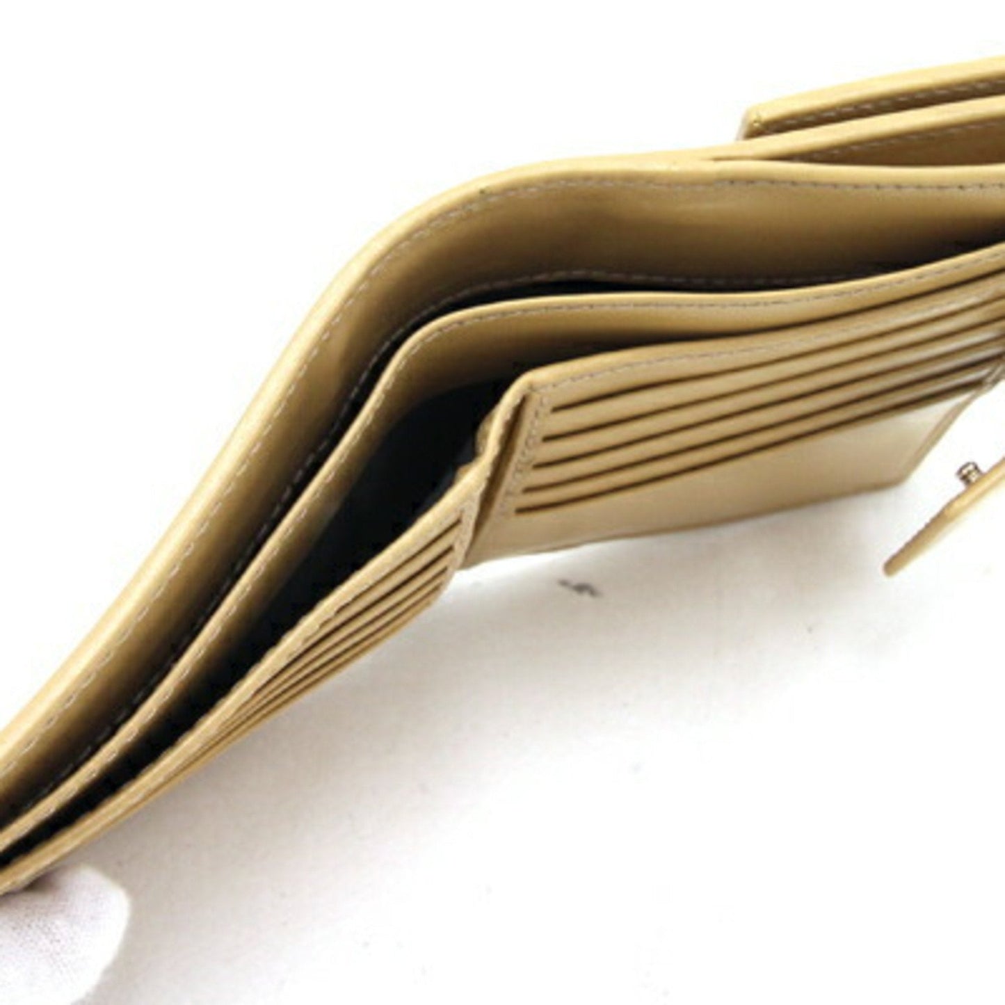 GUCCI W Wallet GG 233053 Beige Canvas Leather Ladies Sherry Line