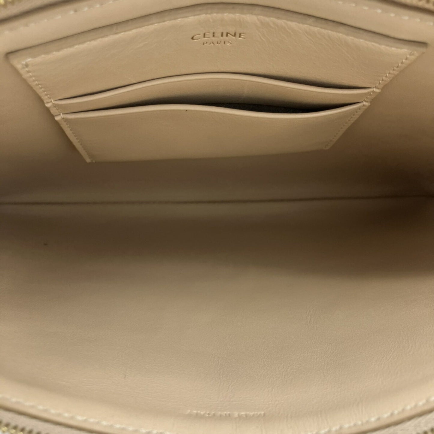 Celine C Charm Clutch Bag Beige Quilted Leather Women's Men's