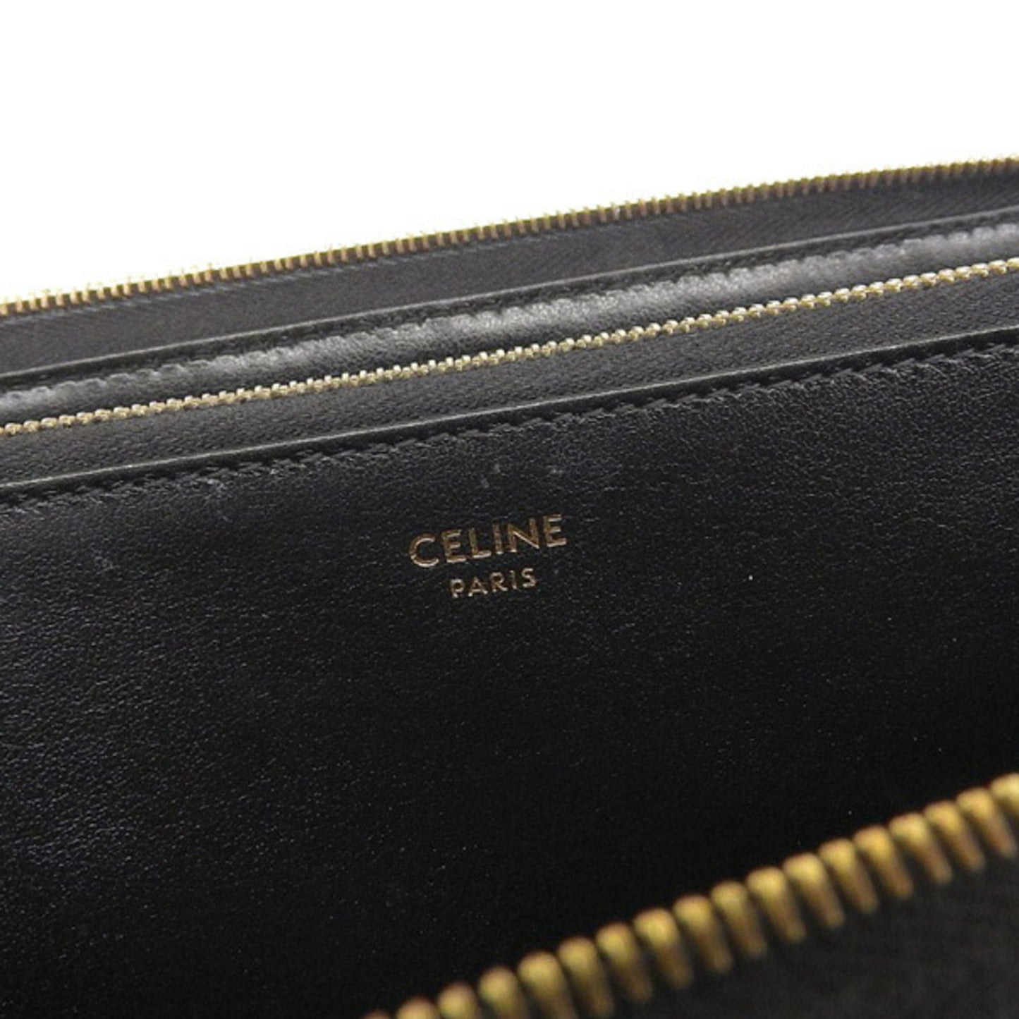 Celine Leather C Charm Round Long Wallet Black Ladies