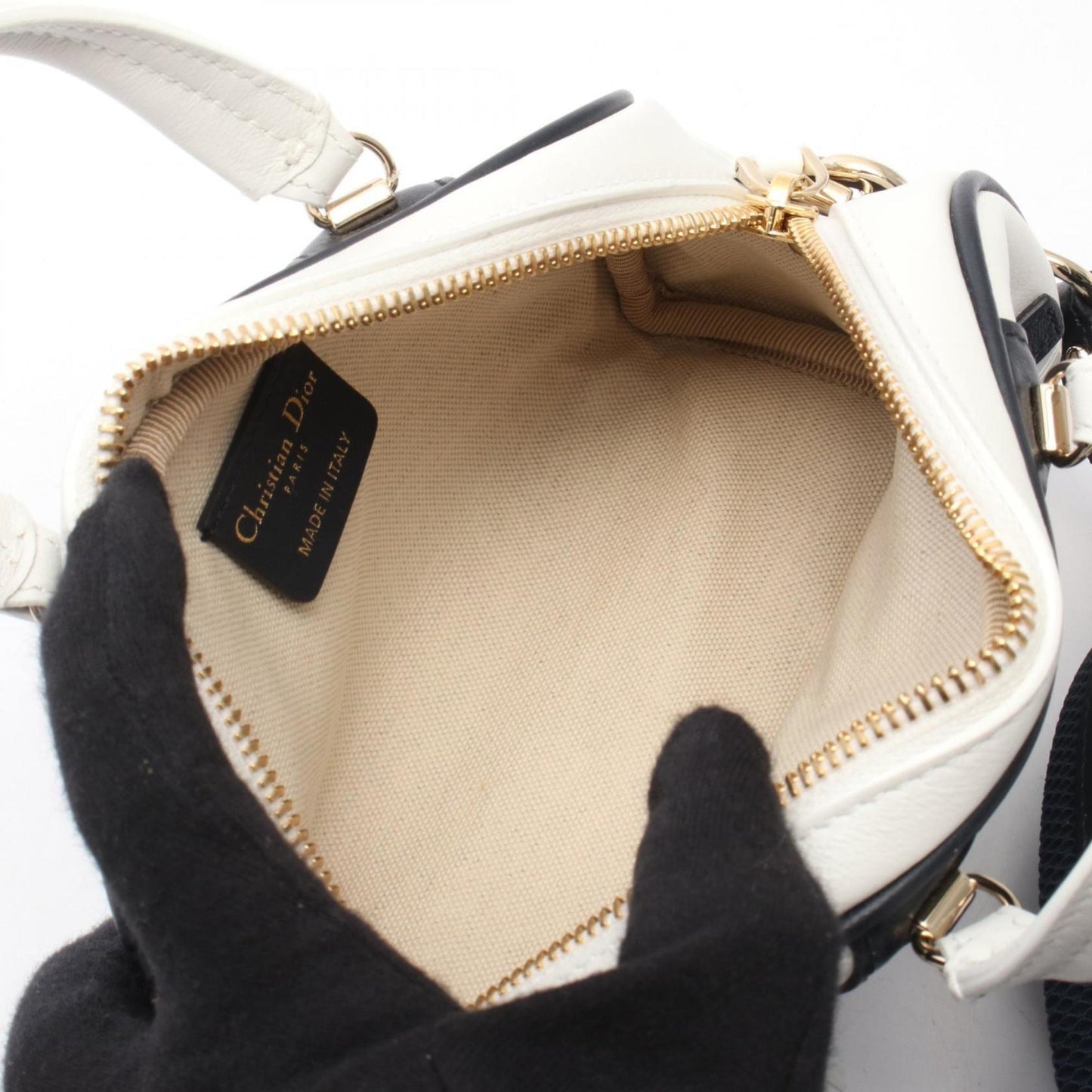 Christian Dior Navy White Leather Handbag ()