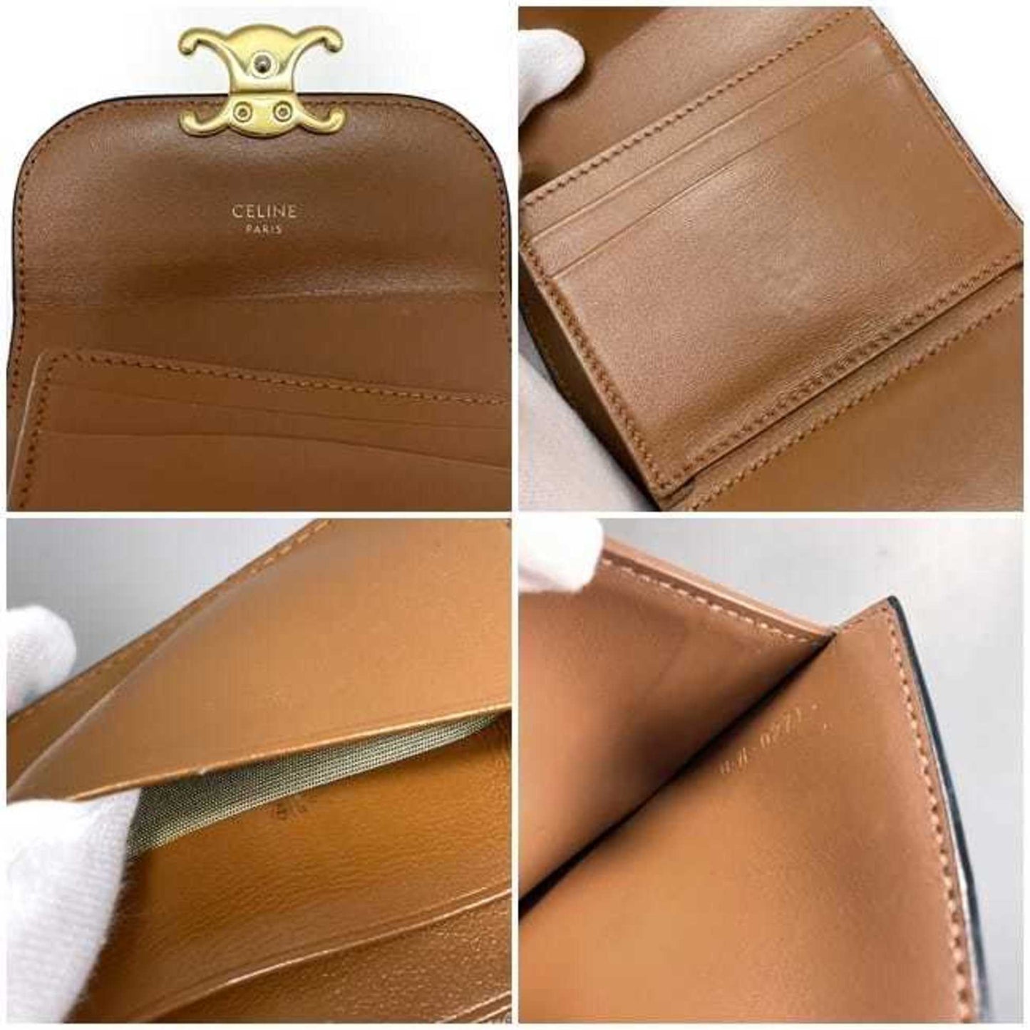 Celine Trifold Wallet Black Beige Gold Triomphe 10D782CQH.04LU PVC Leather GP Flap Women's