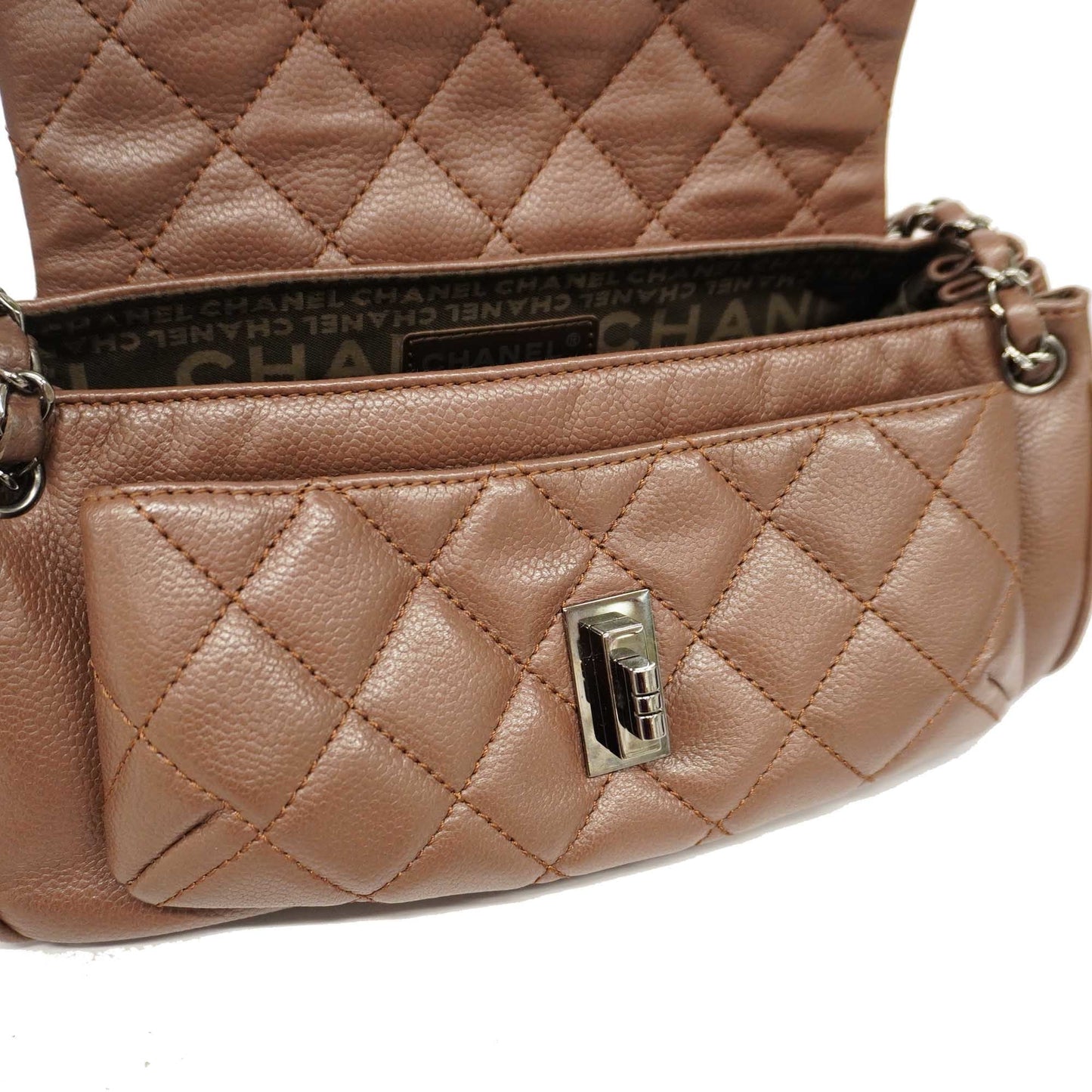 CHANEL Matelasse 2.55 Chain Shoulder Caviar Leather Shoulder Bag Brown