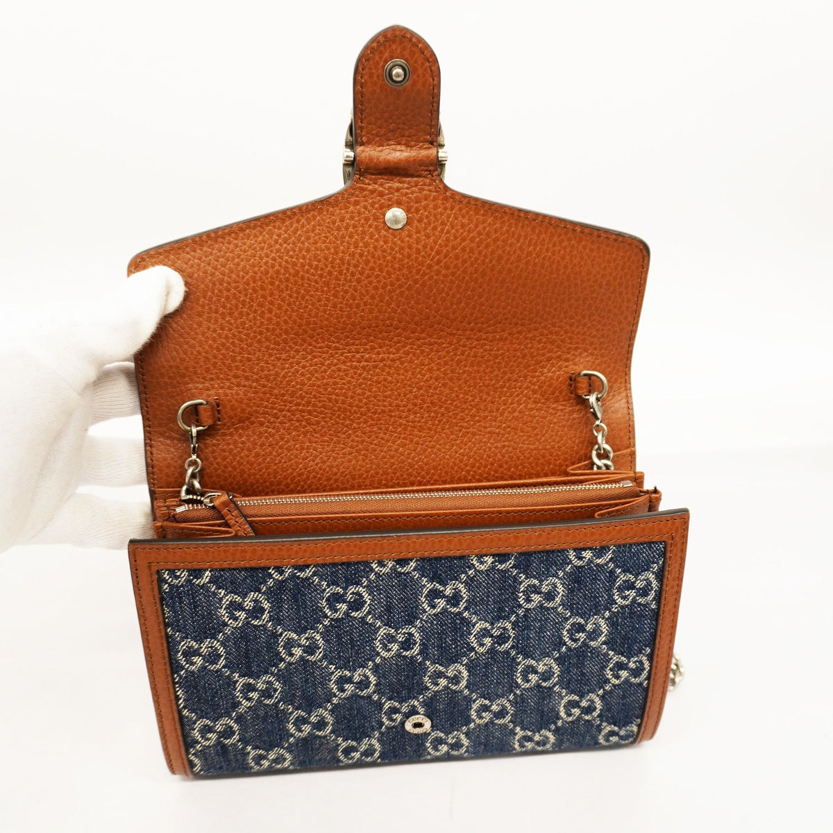 GUCCIAuth Chain Wallet Dionysus GG Denim 401231 Blue,Brown