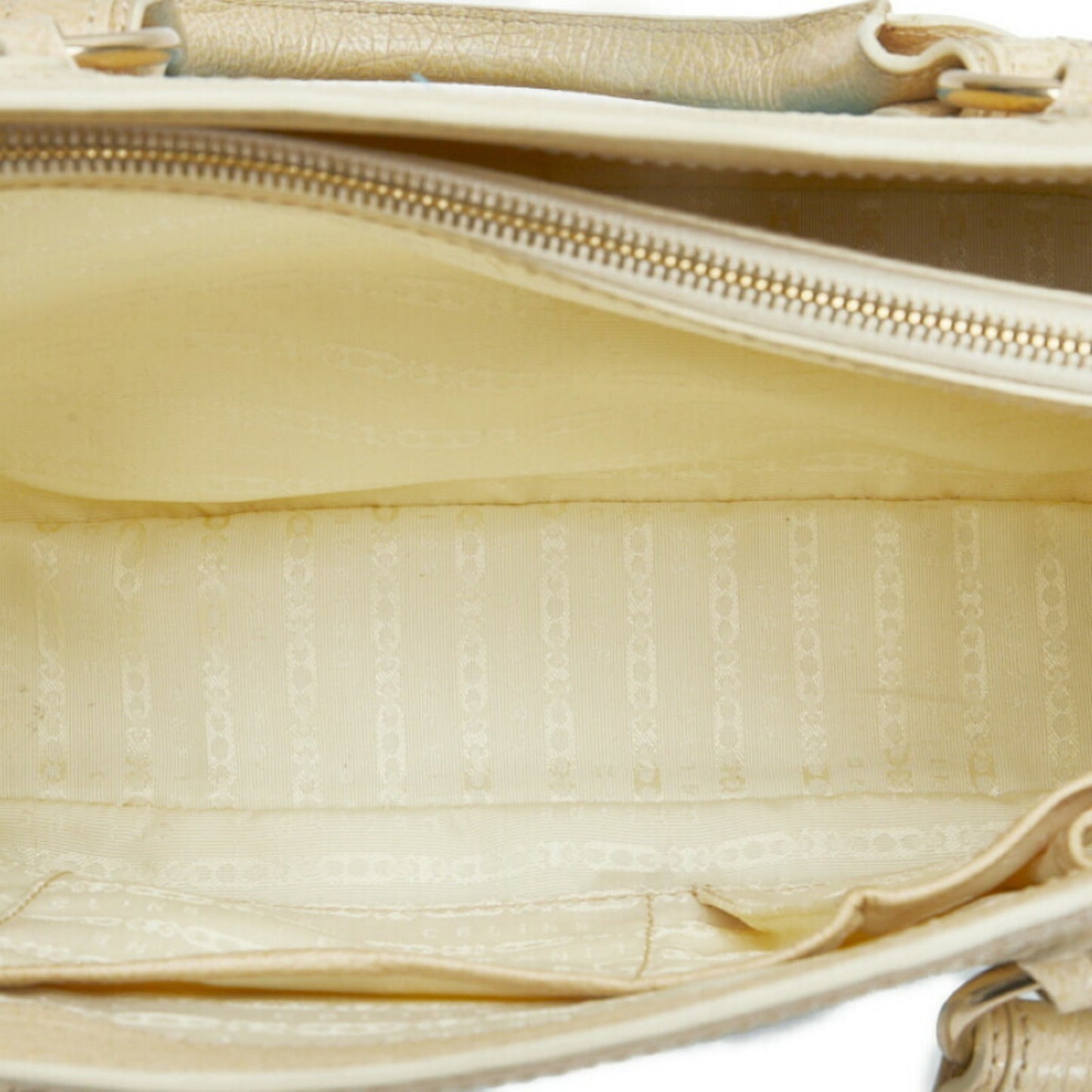 Celine Macadam Handbag Light Blue Beige Canvas Leather Ladies