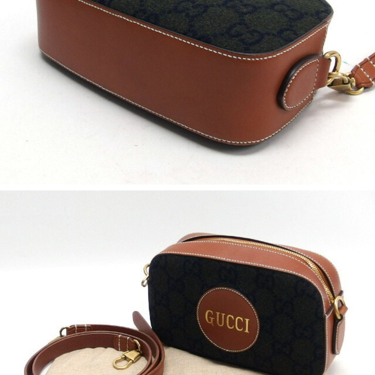 Gucci Brown Charcoal Gray Gray Brown Wool Messenger Bag Shoulder Bag