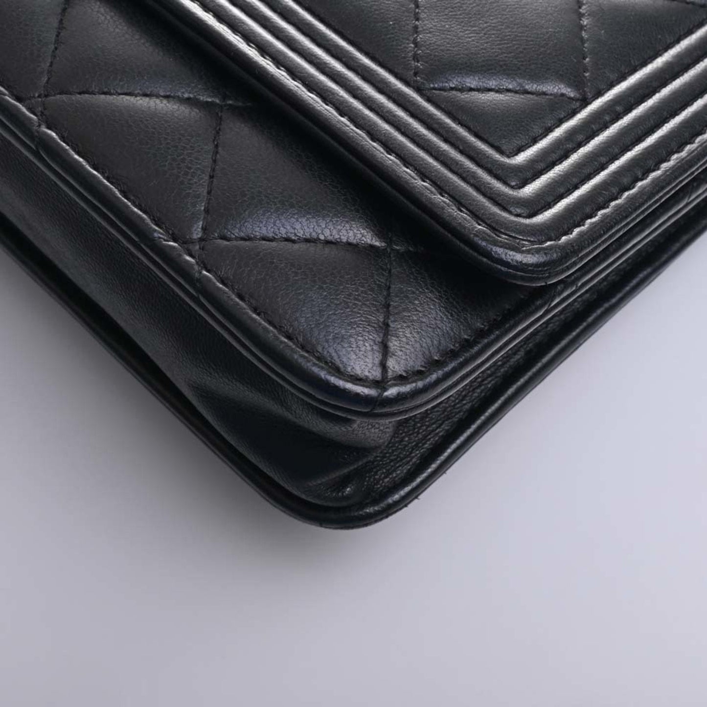 CHANEL Leather Boy Coco Mark Chain Shoulder Long Wallet Black Ladies