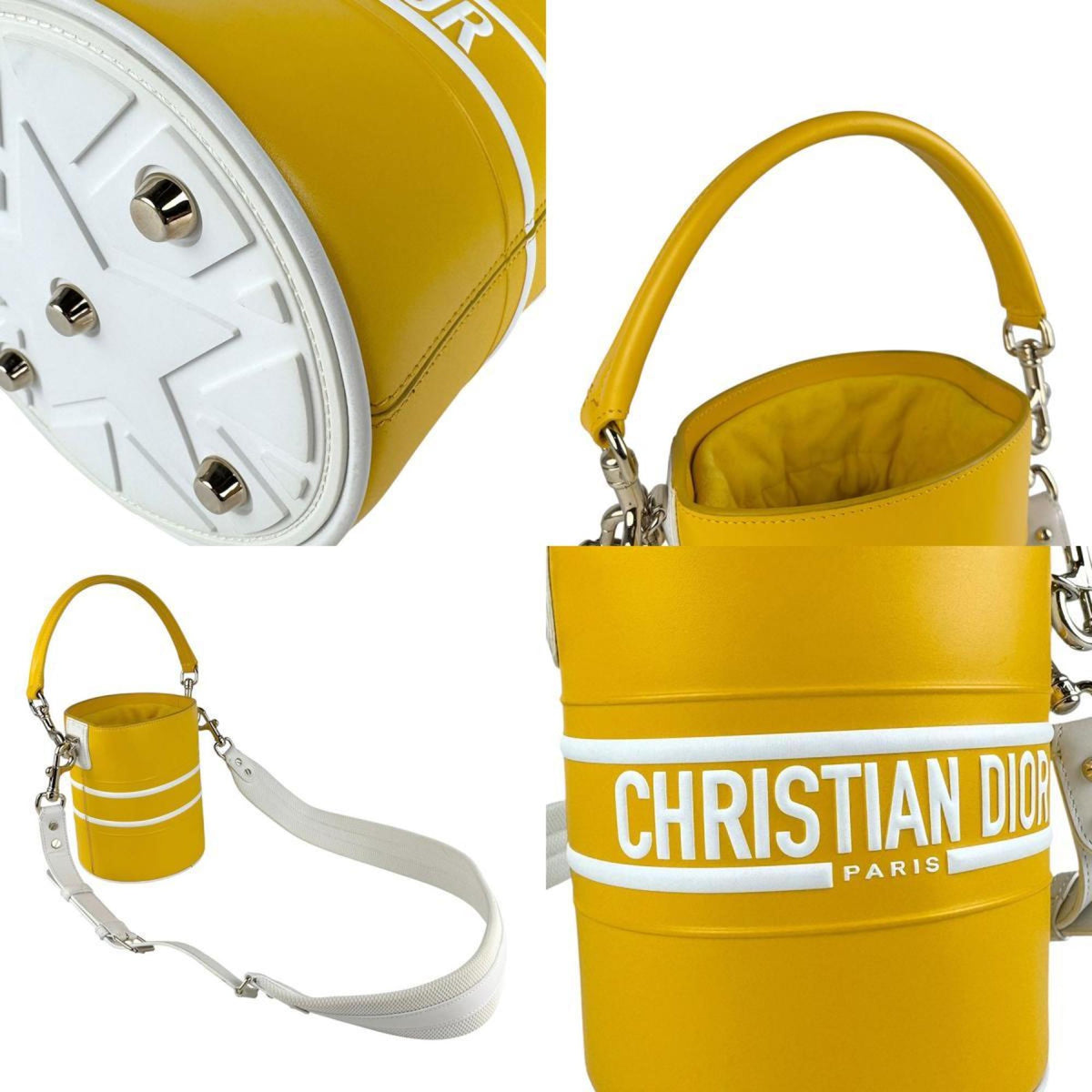 Christian Dior White Yellow Leather Handbag Shoulder Bag ()