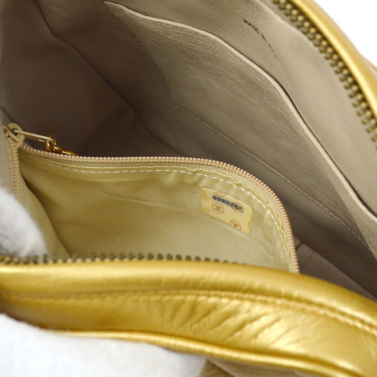 CHANEL 1991-1994 Gold Lambskin Quilted Pocket Camera Bag 81576
