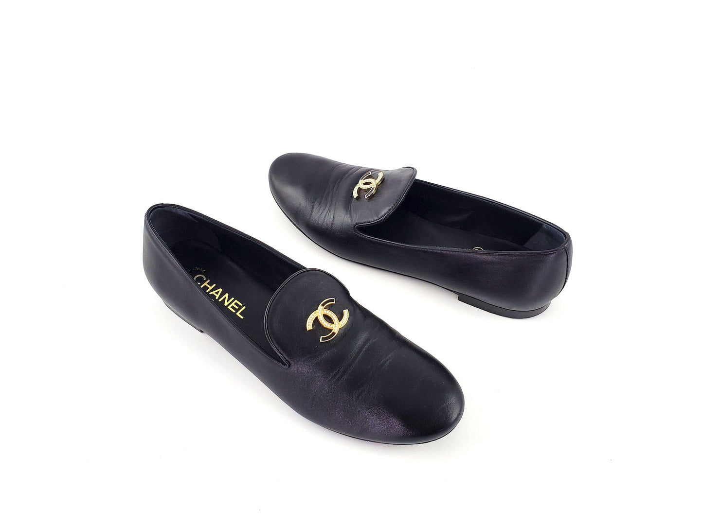CHANEL 2018 Black CC Logo Loafers 41