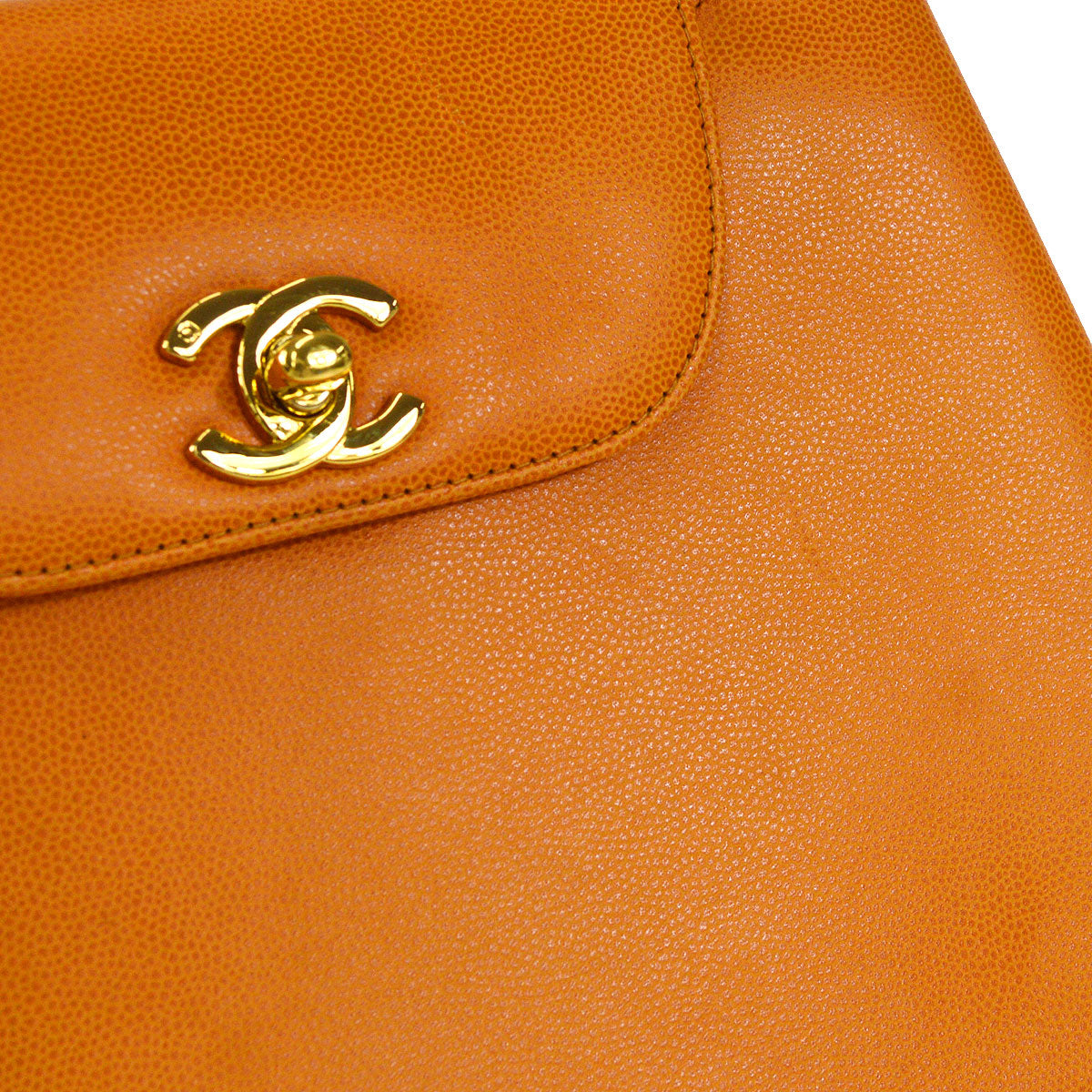 CHANEL 1998 Round Flap Handbag Medium Orange Caviar 54872