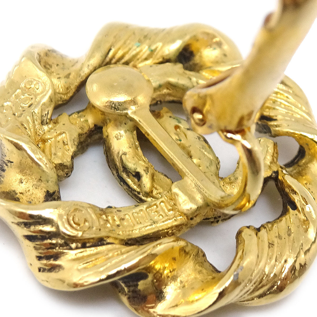 CHANEL Button Earrings Clip-On Gold 2239 27666