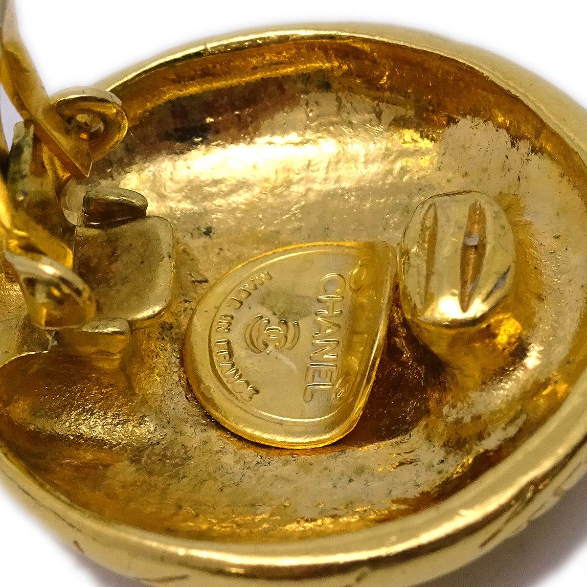 Chanel Button Earrings Clip-On Gold