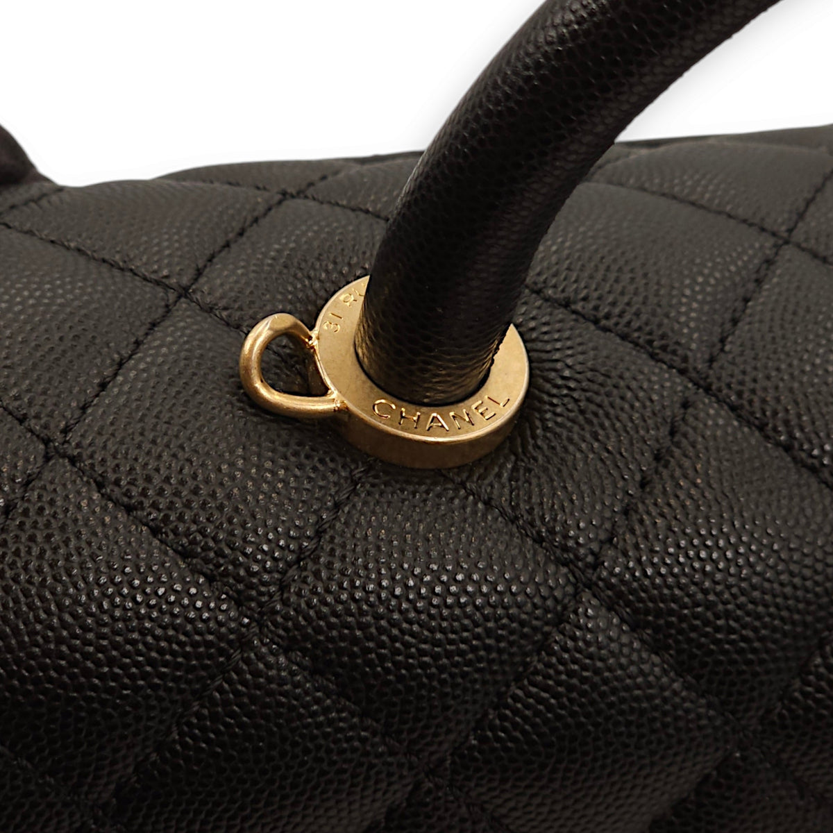 Coco Large Black Top Handle Bag in Caviar Leather, Gold hardware