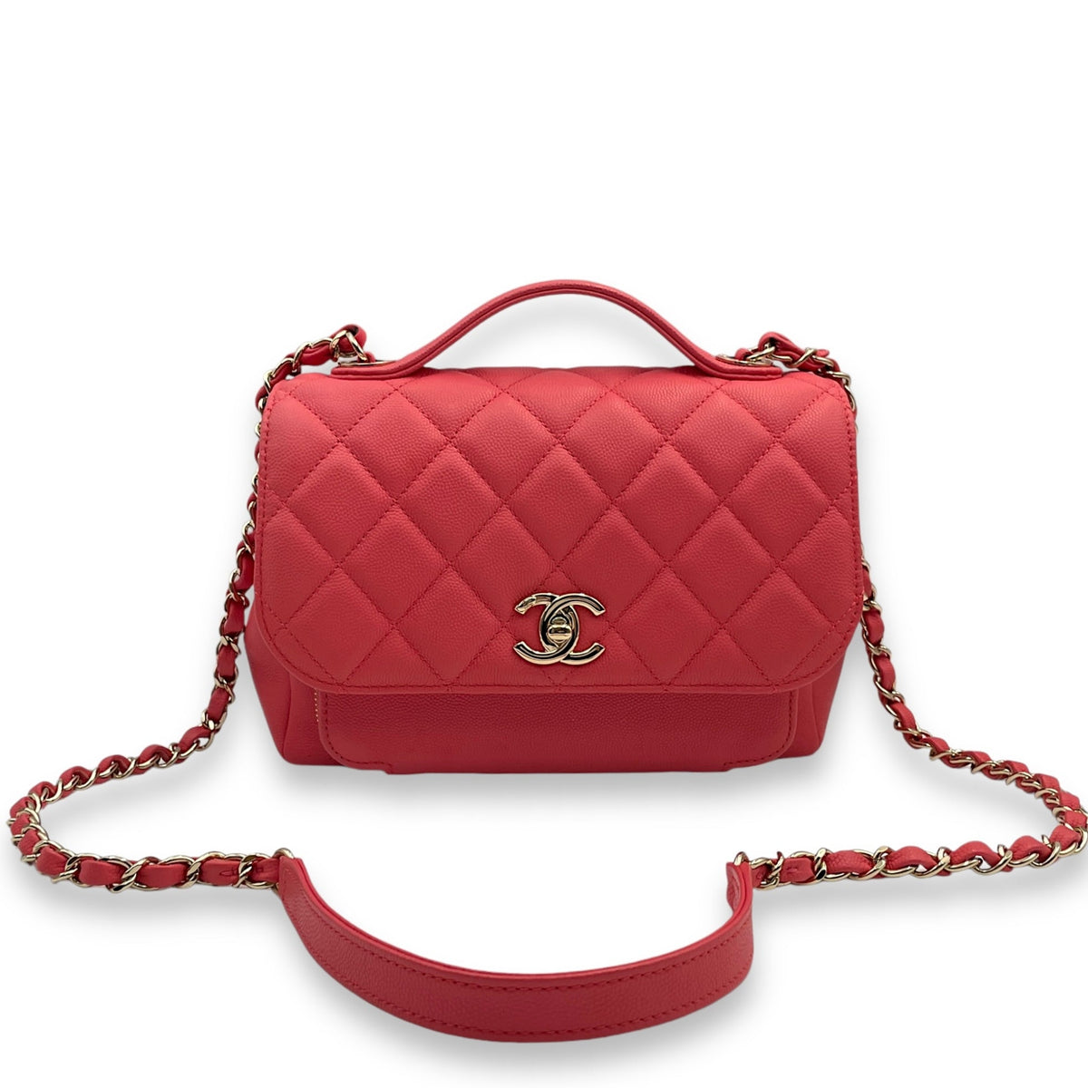 Business Affinity Flap Medium Coral Crossbody Bag in Caviar Leather, Gold hardware