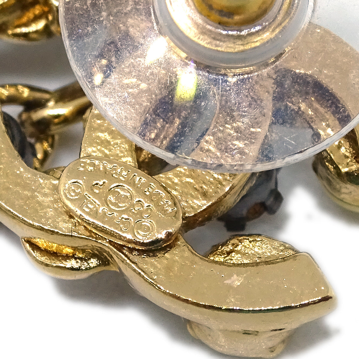 Chanel Costume Pearl Rhinestone Dangle Earrings Gold 05P