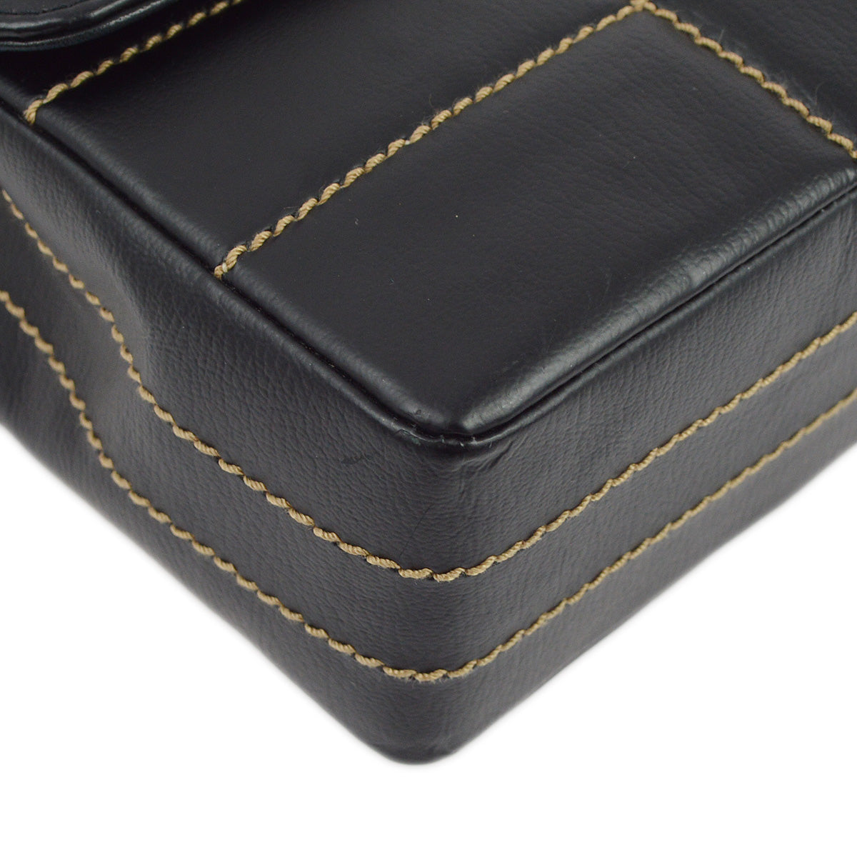 Chanel 2001-2003 Black Calfskin Wild Stitch Choco Bar Single Flap Shoulder Bag