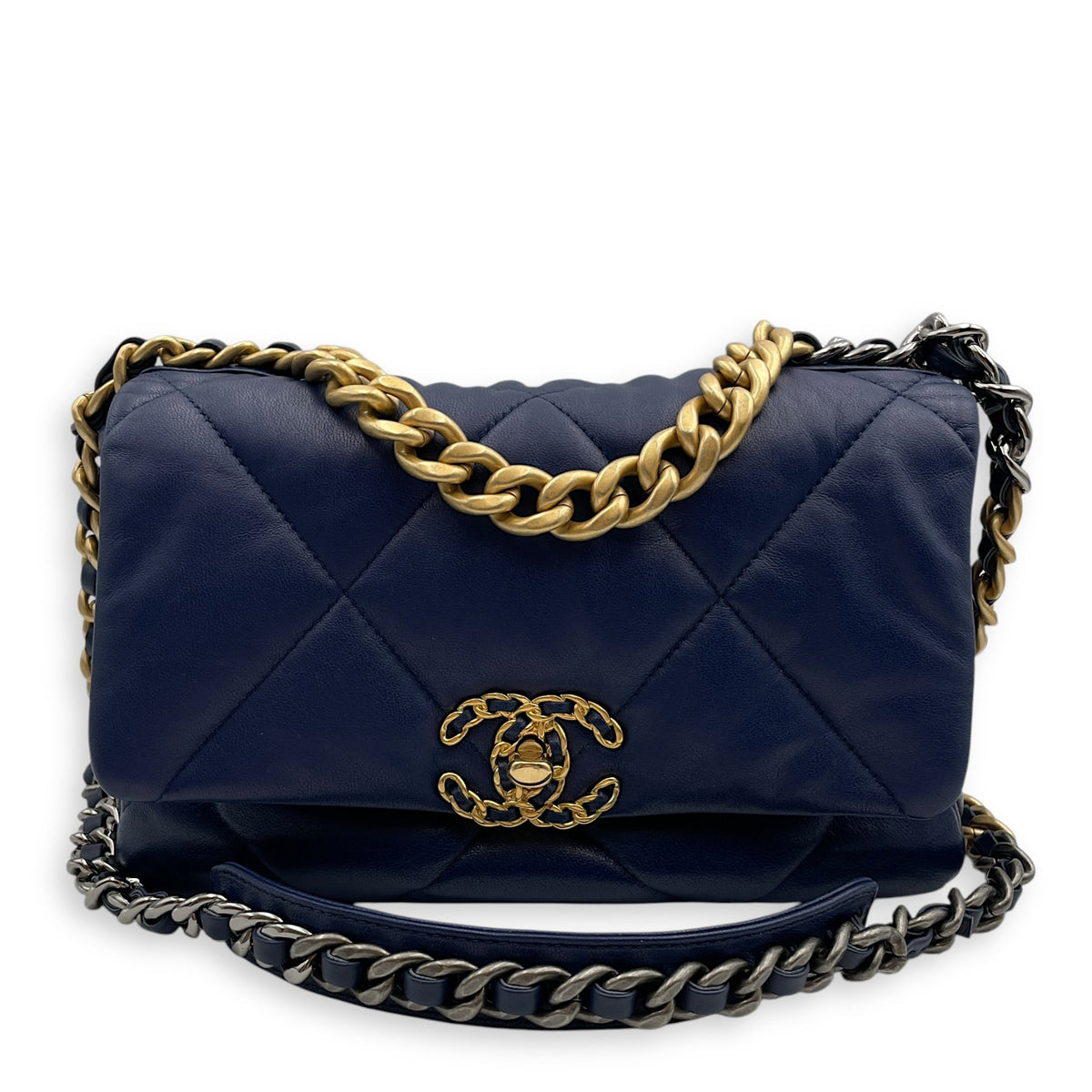 C19 Flap Small Blue Crossbody Bag in Goat Leather, 3-Tone hardware