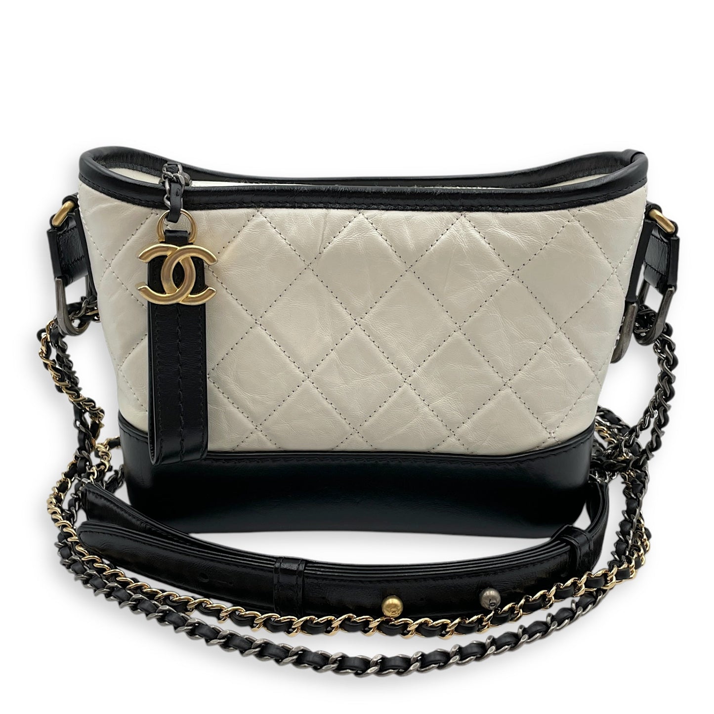 Quilted Gabrielle Small Multi-colour Shoulder Bag in Distressed Leather, 3-Tone hardware