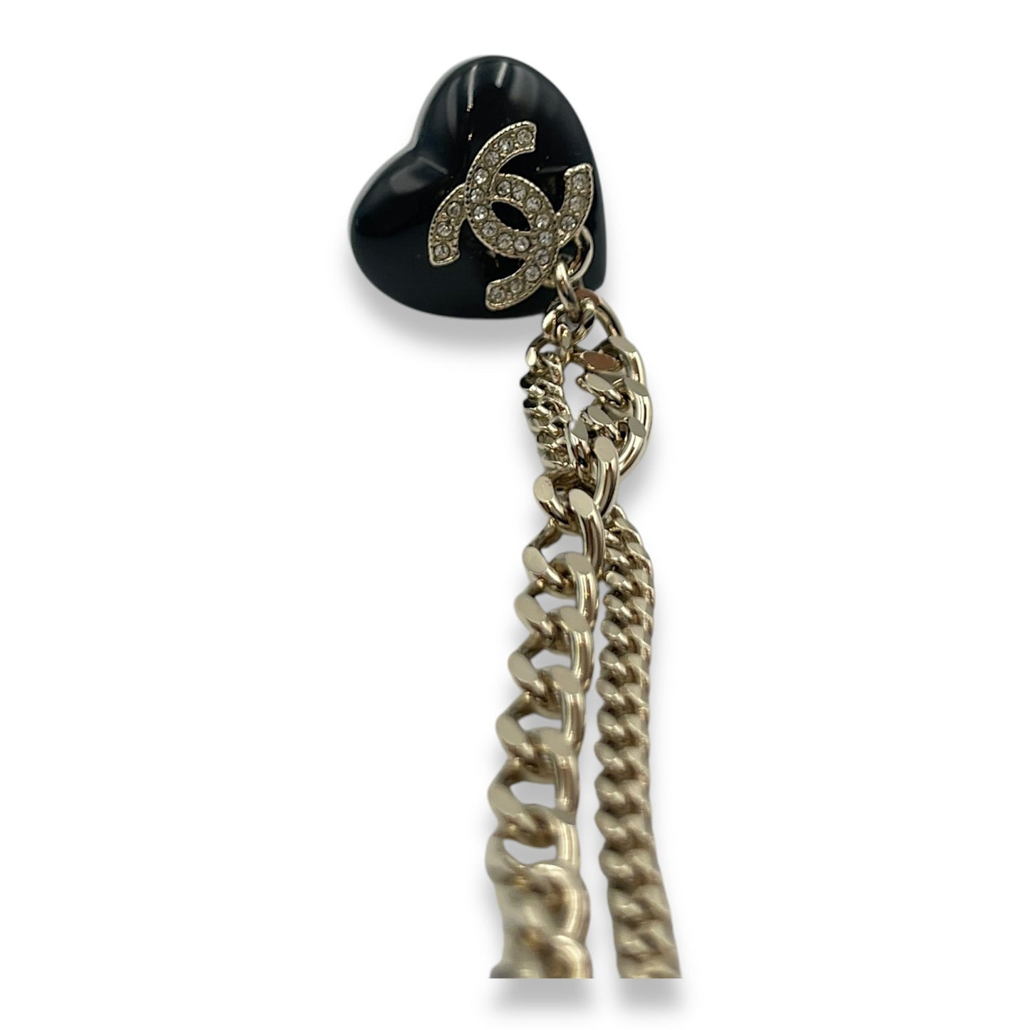 22B Double Heart Pin Black Brooch in Crystals, Resins, Gold hardware