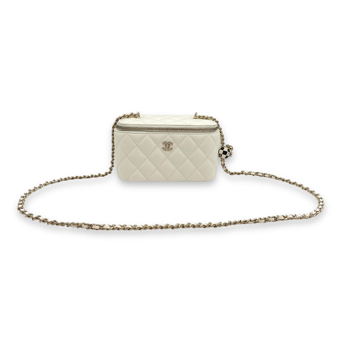 Pearl Crush Vanity (Rectangle) - World Cup Series Mini White Crossbody Bag in Lambskin, Gold hardware