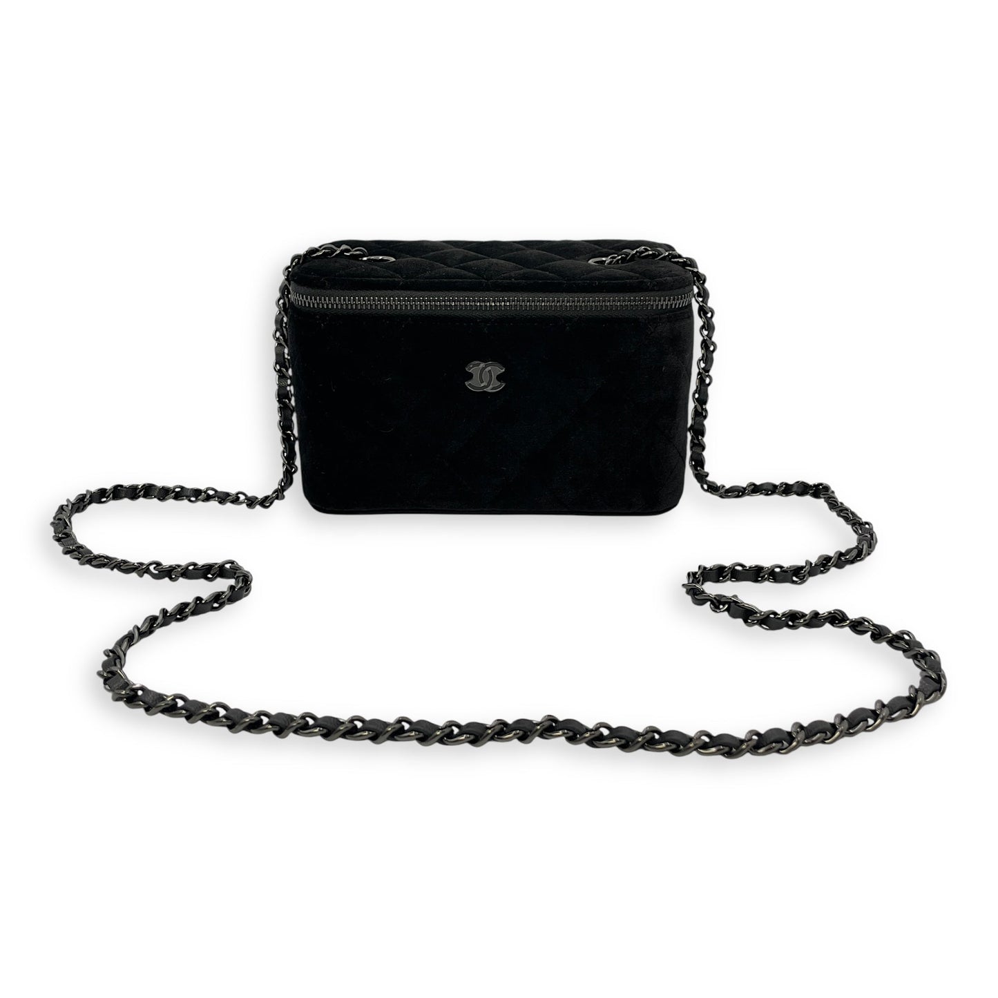 Vanity Black Crossbody Bag in Velvet, Silver hardware