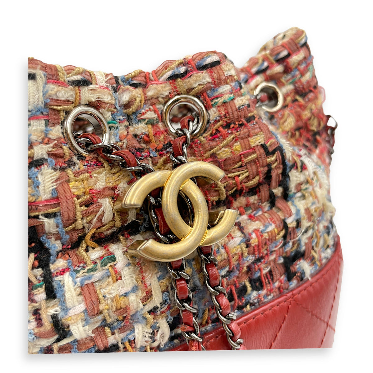 Bucket Red Crossbody Bag in Tweed, Mixed hardware