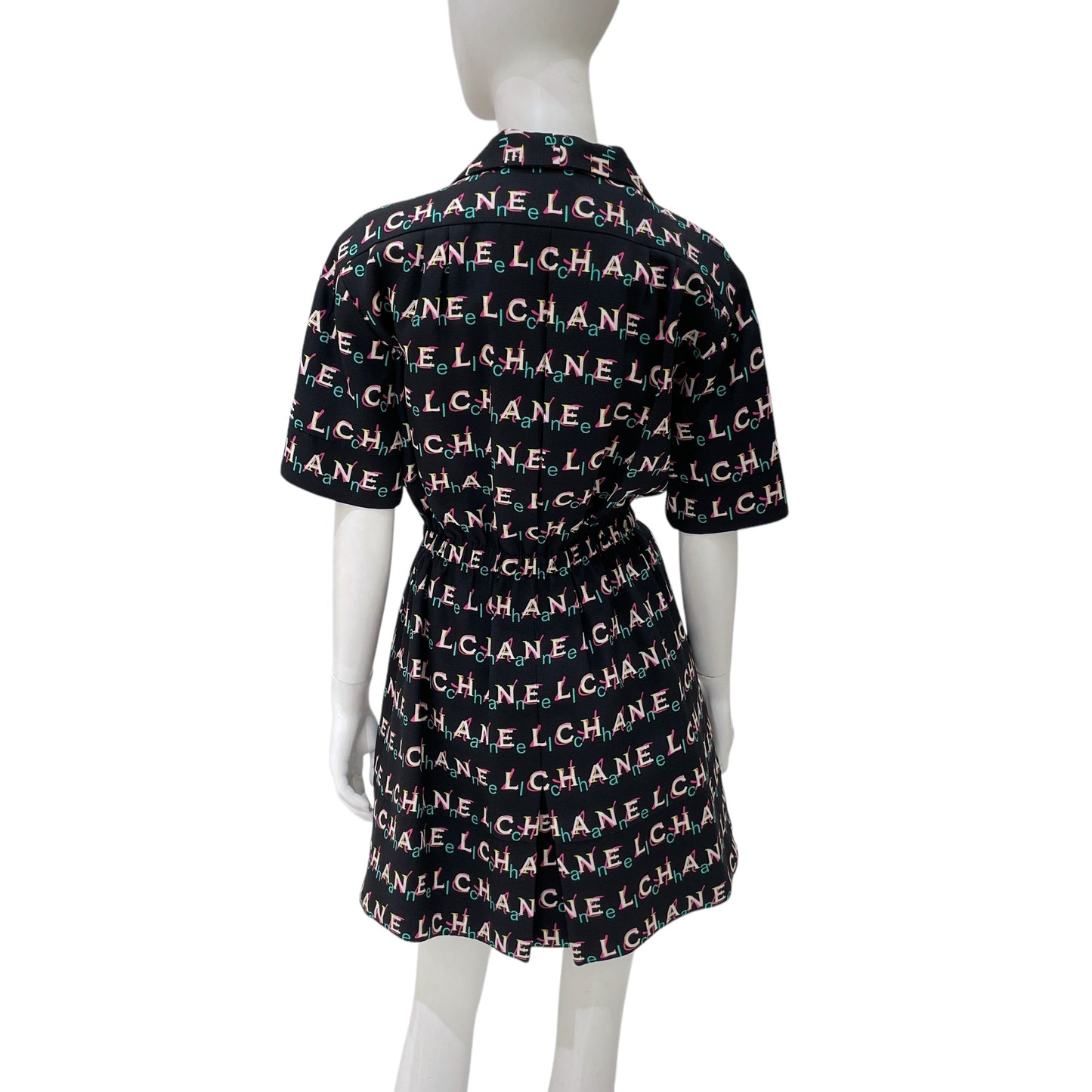 All Over Logo Short-sleeved 34 Black Dress in Silk, cotton, viscose