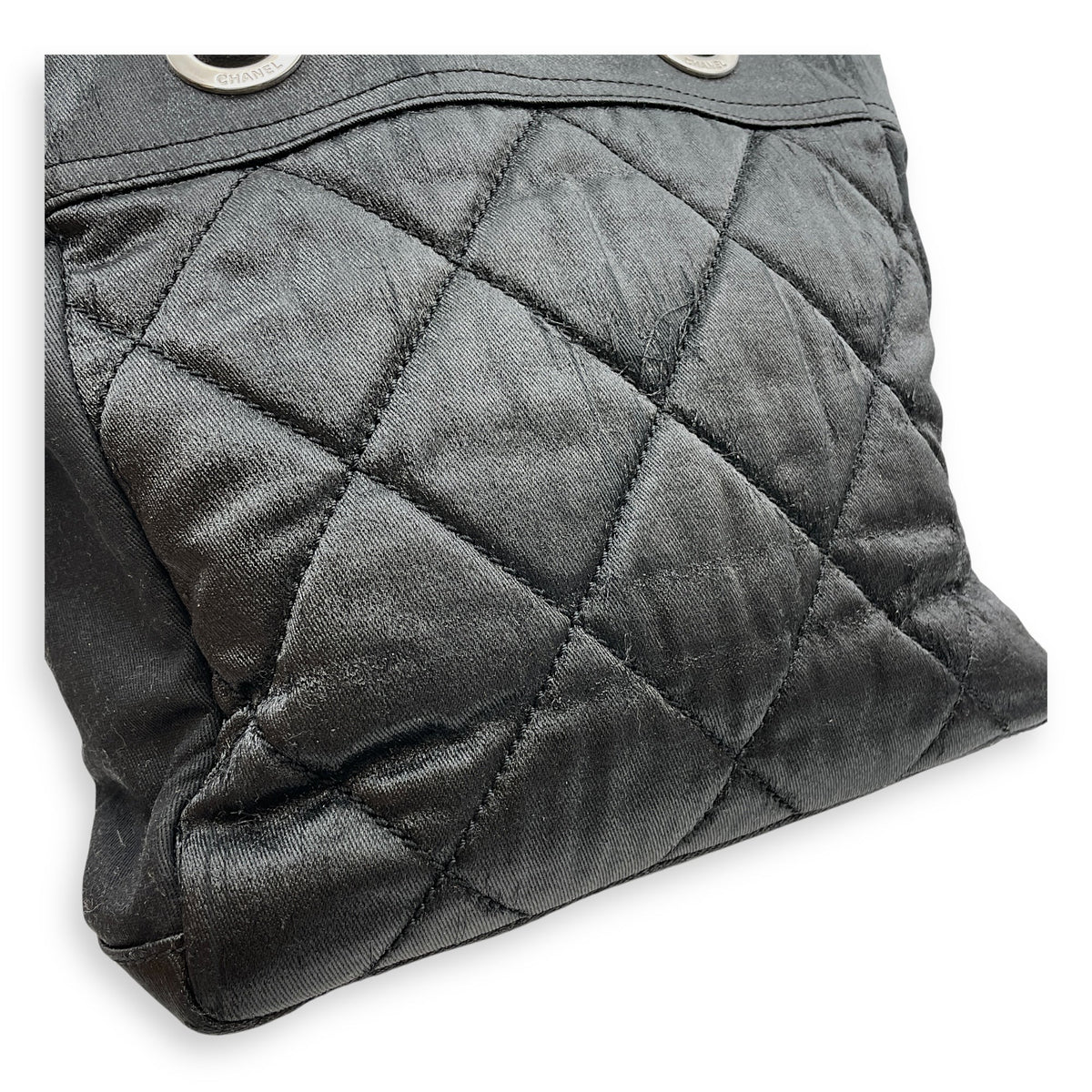 Paris Biarritz PM Black Shoulder Bag in Coated Canvas, Silver hardware
