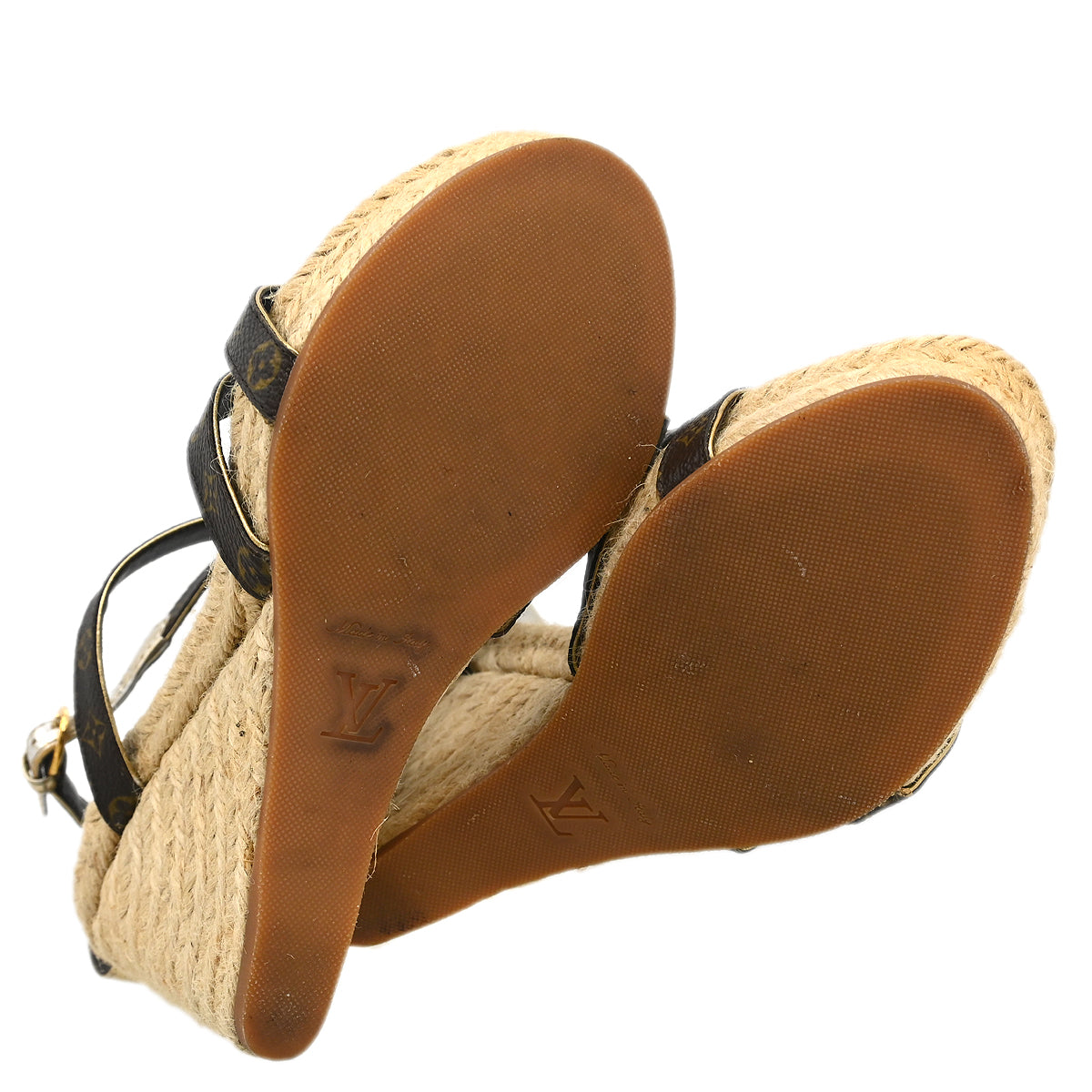 Louis Vuitton * 2011 Monogram Wedge Ankle Strap Sandals Shoes #35 1/2