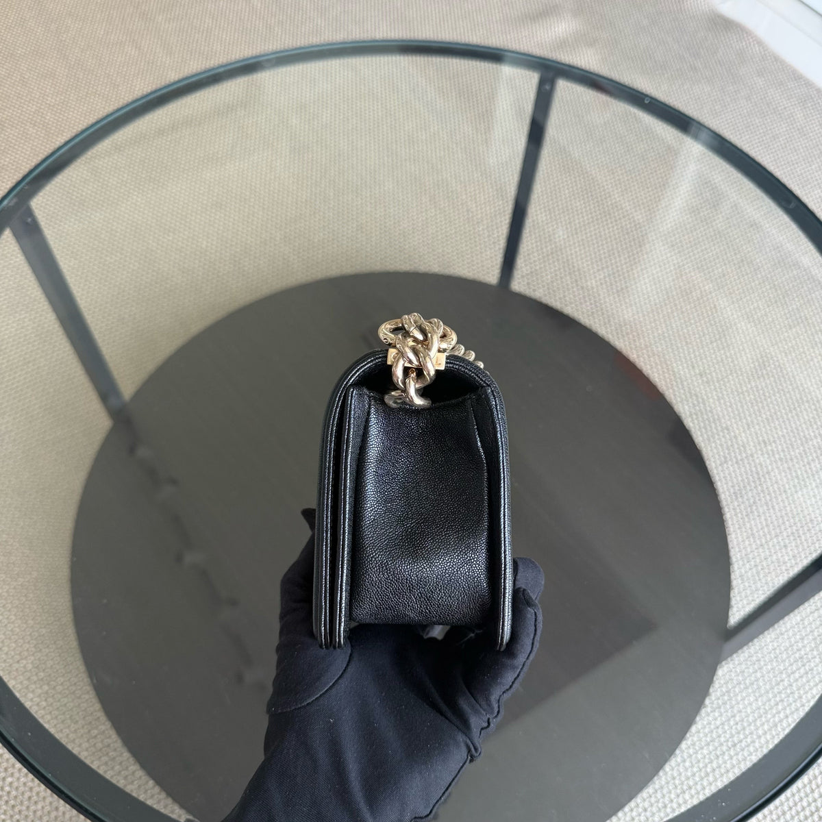 Chanel Boy Small - Caviar 20CM Quilted Grained Calfskin Black Gold Hardware Series 28