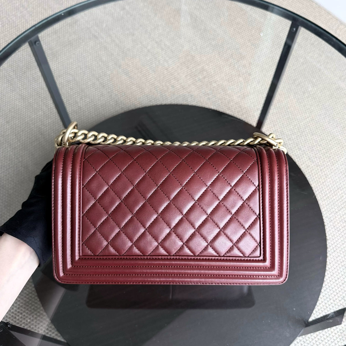 Chanel Boy Medium - 25CM Quilted Lambskin Dark Red Burgundy Gold Hardware Series 24