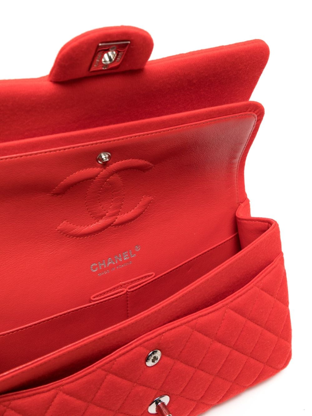 Red Fabric Medium Flap Bag
