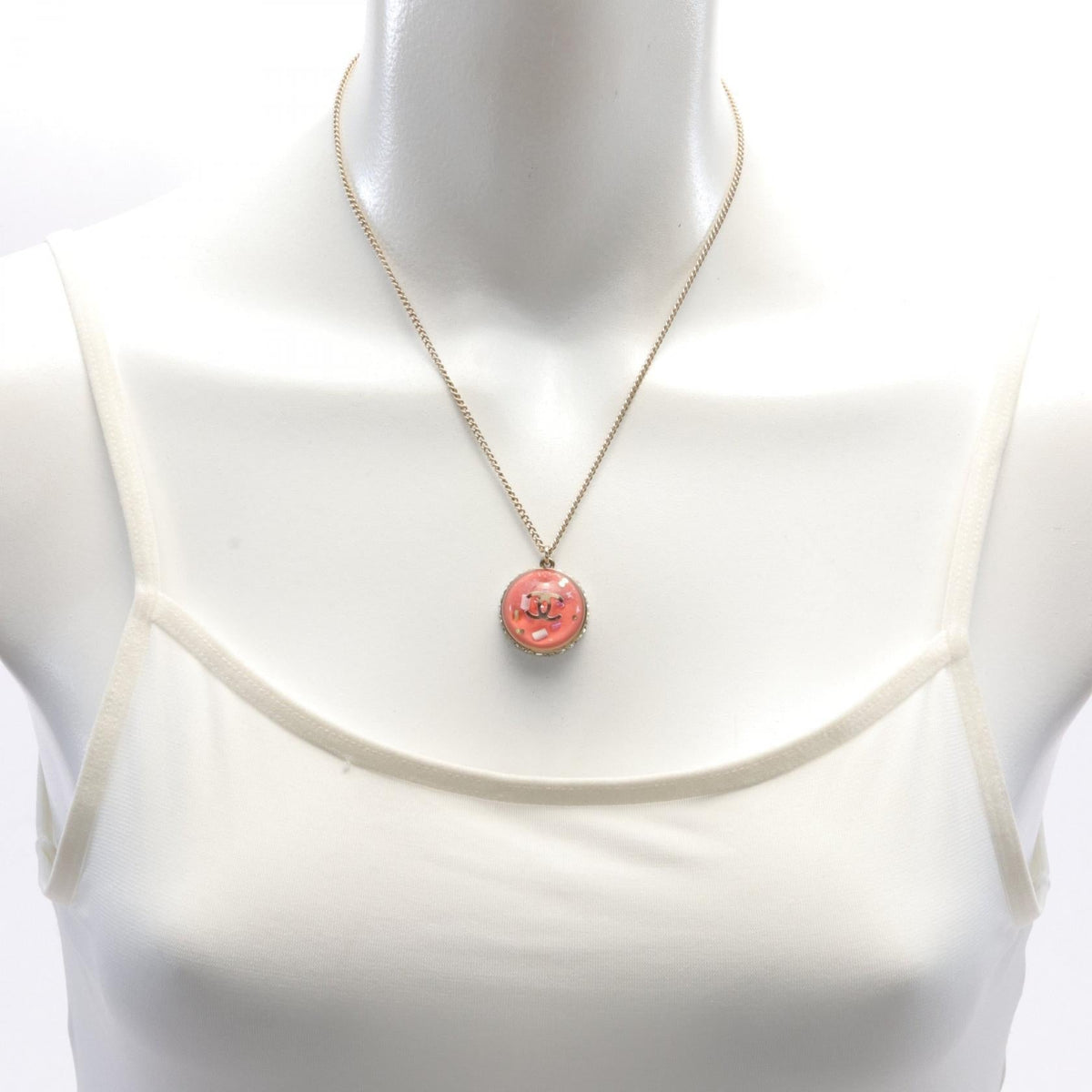 Chanel Coco Mark Necklace Gold Resin Rhinestone