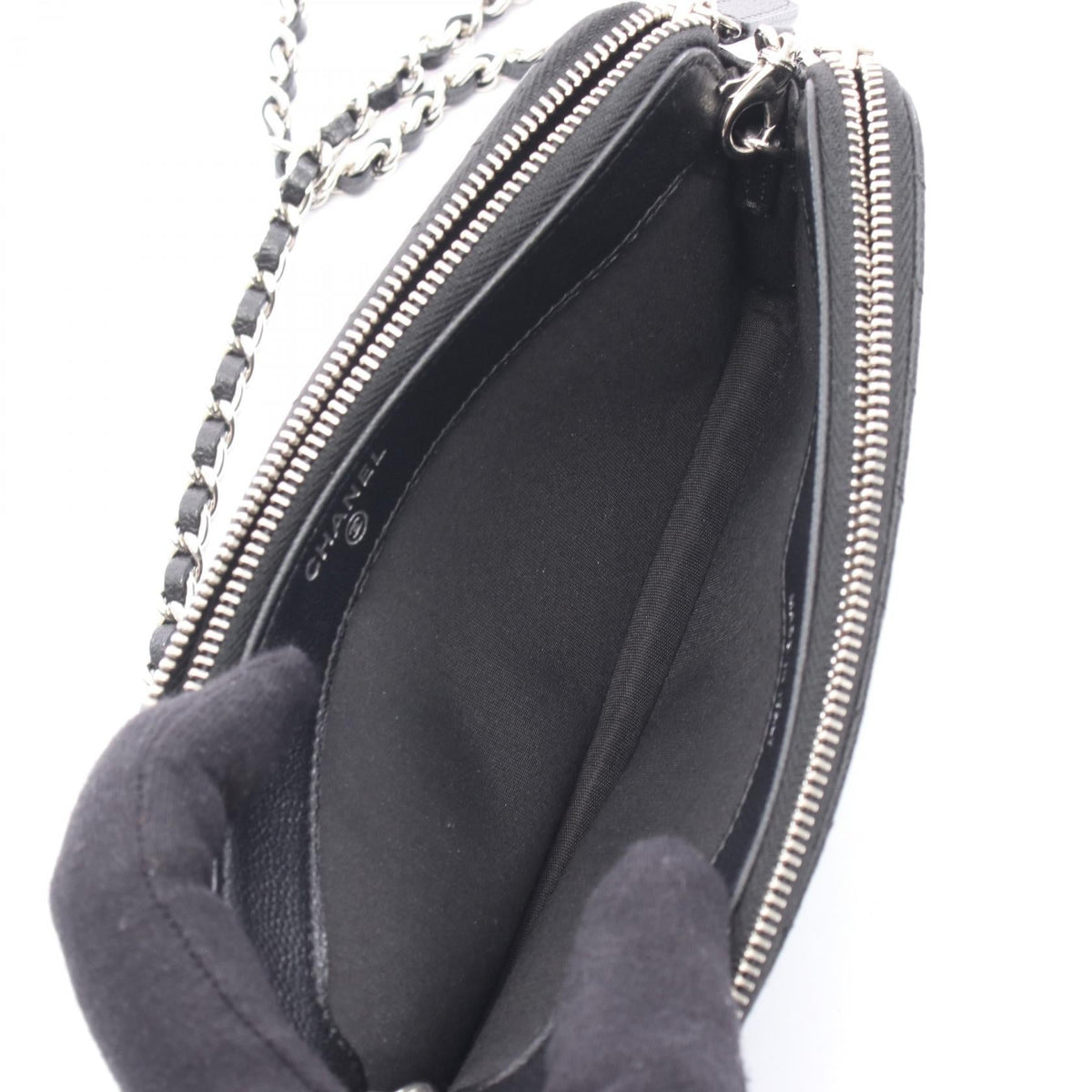 Chanel W Zip Grained Calfskin Shoulder Bag