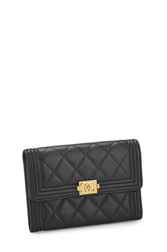 Chanel, Black Quilted Lambskin Boy Wallet, Black