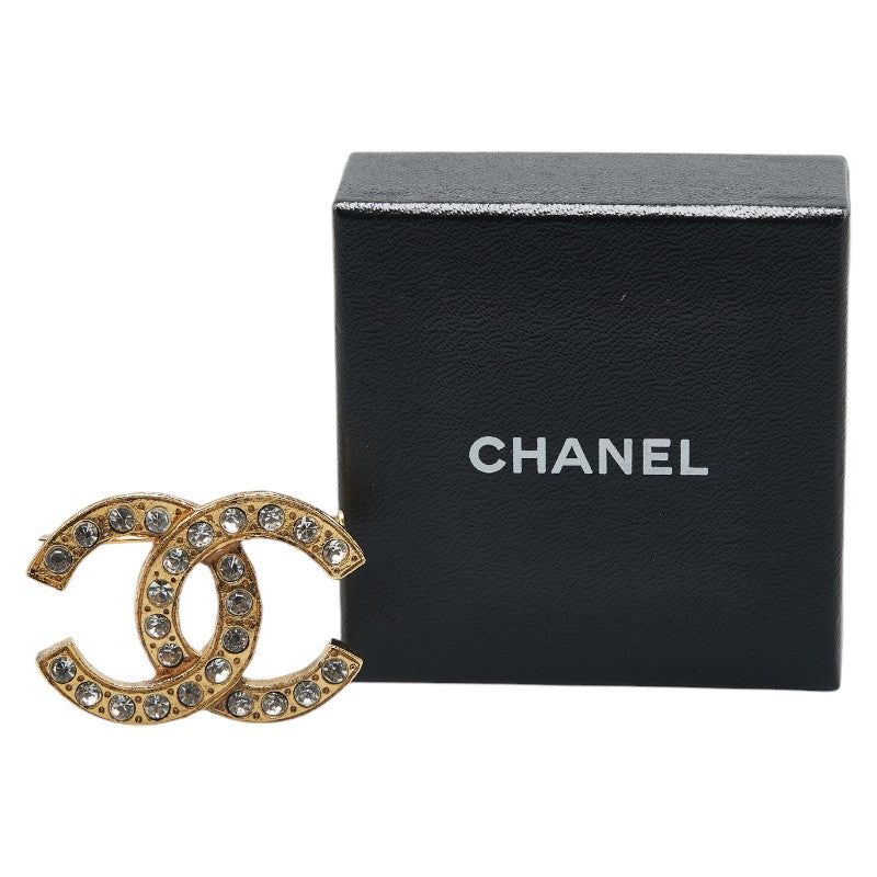 Chanel Gold Plated Coco Mark Rhinestone Brooch