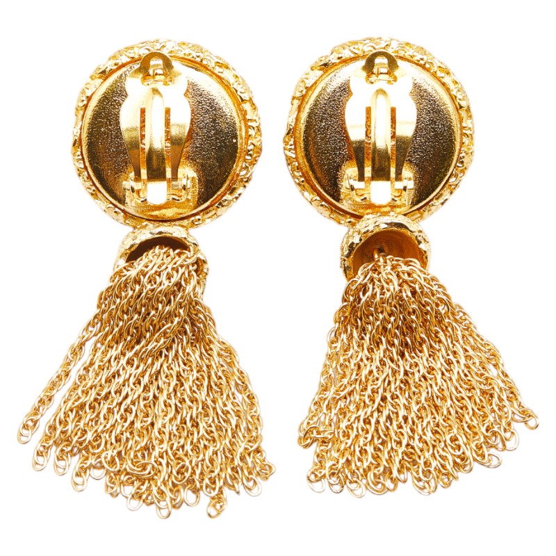 Chanel Coco Mark Lava Mirror Fringe Earrings