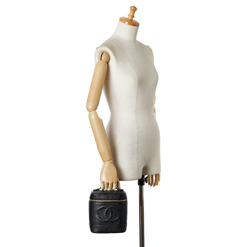 Chanel CC Caviar Vertical Vanity Case Leather Vanity Bag in Good condition