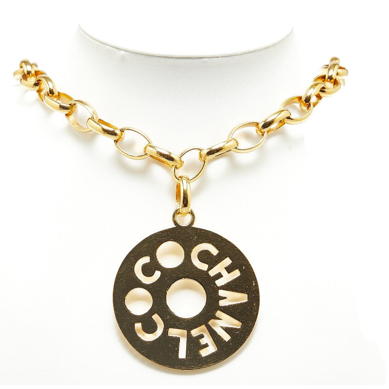 Chanel Round Plate Logo Chain Necklace Metal Necklace in Excellent condition