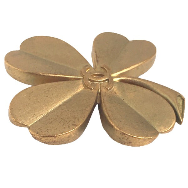 CHANEL Brooch plating gold corsage COCO Mark Clover Women Used
