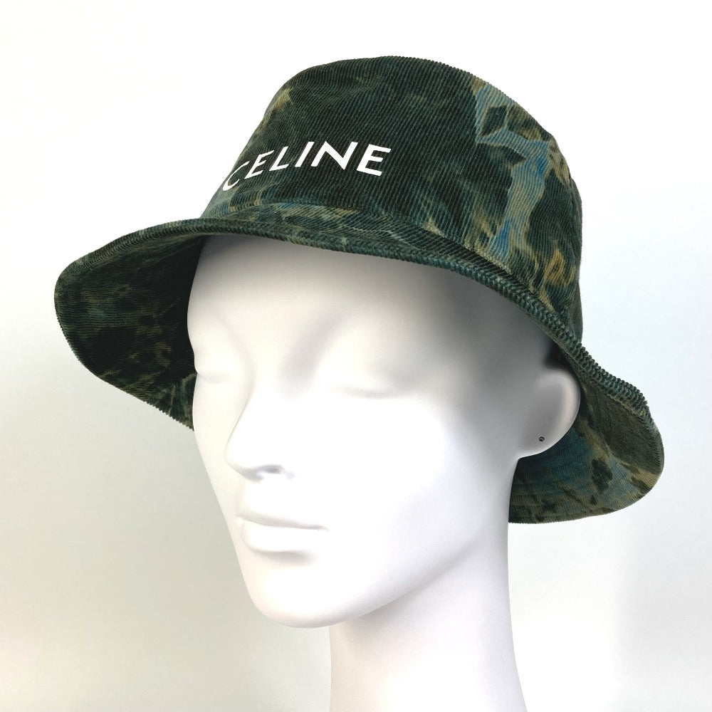 CELINE hat 2AU5B214Q cotton green Corduroy tie-dye logo hat unisex L Secondhand
