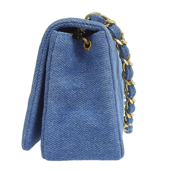 CHANEL Around 1990 Made Denim Full Flap Mini Chain Bag Blue