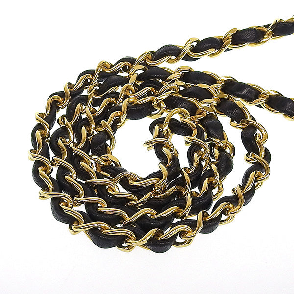 CHANEL Around 1985~1990 Made V Flap Cc Mark Plate Chain Bag Black