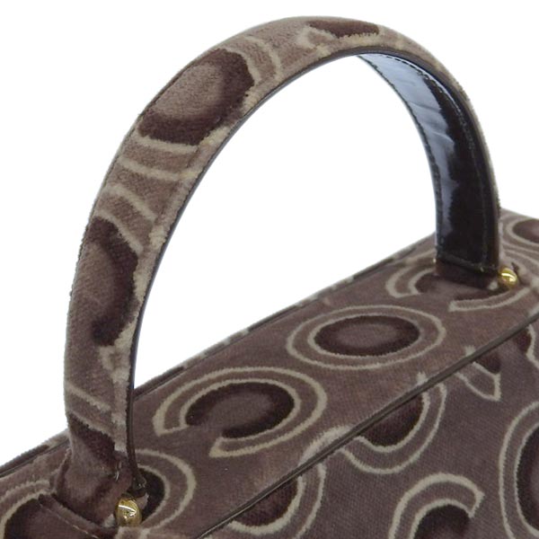 CHANEL Around 2001 Made Velour Logo Pattern Turn-Lock Top Handle Bag Brown