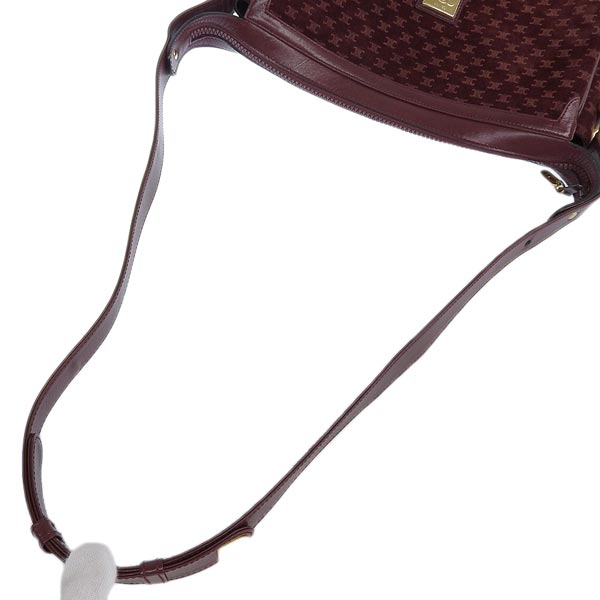 Celine Suede Leather Combination Macadam Pattern Logo Plate Shoulder Bag Bordeaux