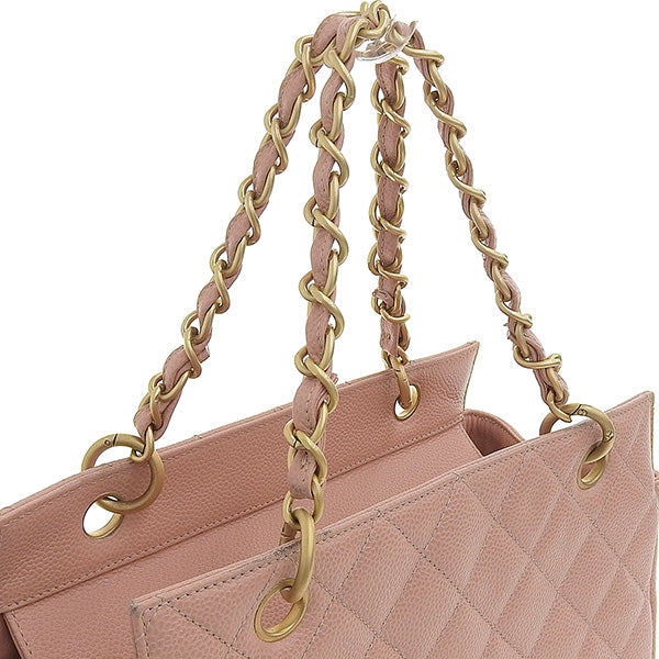 CHANEL Around 2000 Made Caviar Skin Cc Mark Stitch Chain Top Handle Bag Pink