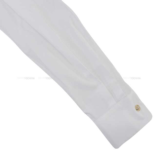 2022 Chanel Long sleeve shirt Ladies Rhinestone Cross button Cotton Frill Blanc (White) Cotton 38 P73037