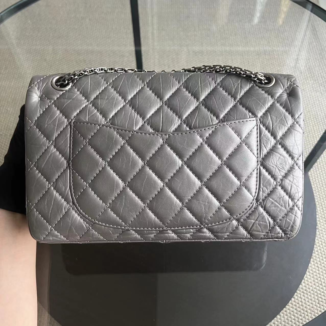 Chanel 2.55 Reissue 226 - Grained Calfskin Metallic Grey Gray Silver Ruthenium Hardware Series 14