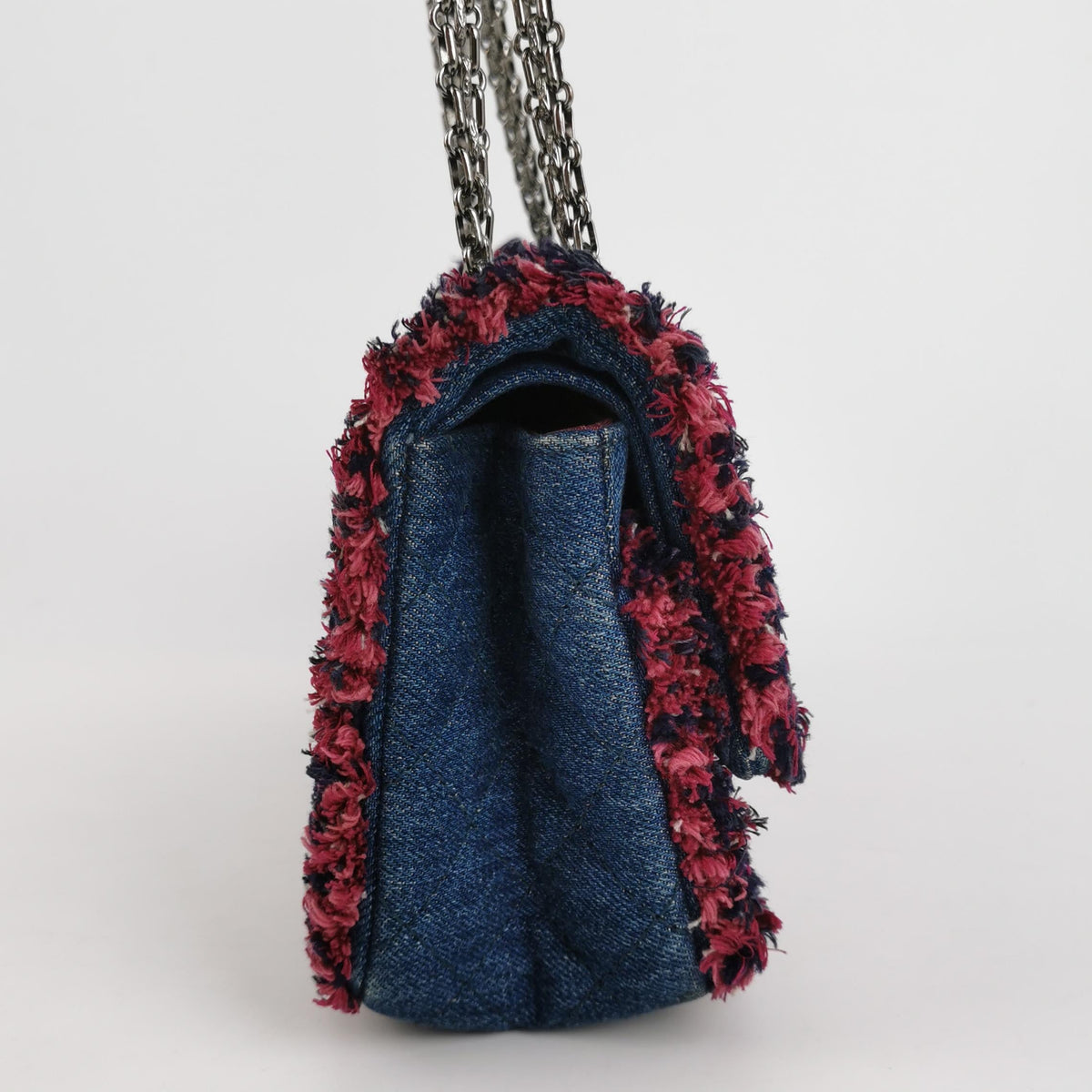Chanel 2.55 Double Flap Medium Denim Tweed Edges Silver Hardware