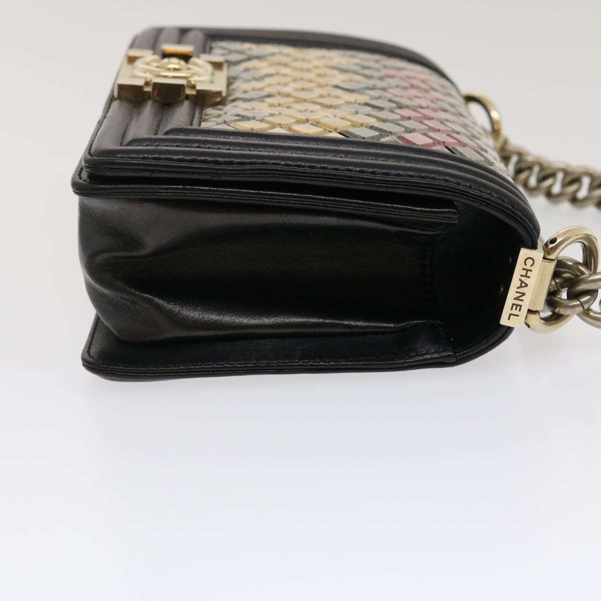 Chanel Boy Chain Shoulder Bag Tile Black Multicolor CC Auth A